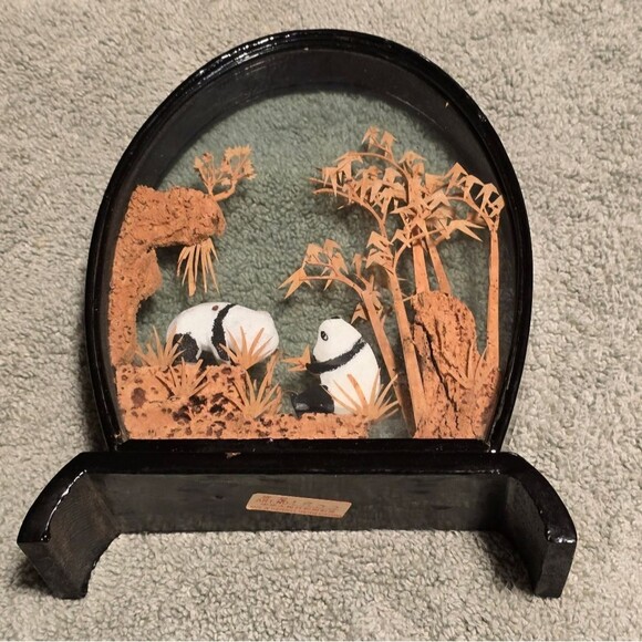 PANDA Bear Cork Art Diorama Peoples Republic China VTG 30s Hand Crafted Art 7" - Picture 2 of 10